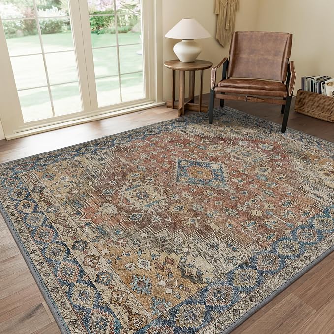 GENIMO 9x12 Area Rugs for Living Room, Machine Washable Non Slip Vintage Rugs by GENIMO