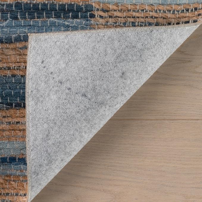 Dash & Albert Ravel Stripe Blue Machine Washable Rug, 3 X 5 Feet, Tan/Blue - Image 6