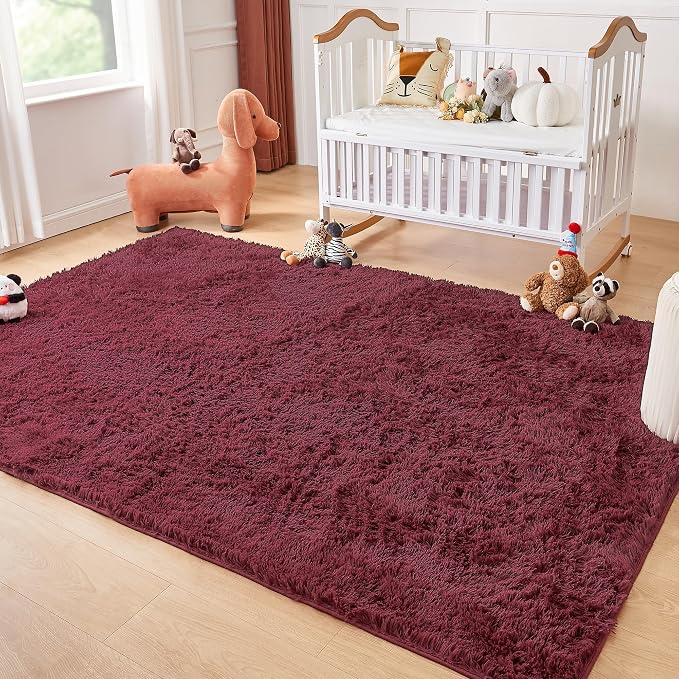 Andency 6x9 Area Rugs Burgundy, Large Shag Fluffy Soft Shaggy Rugs - Image 6