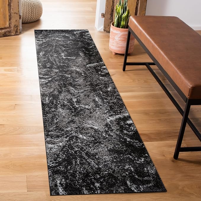 Rugshop Abstract Marble Shag Runner Rug Anthracite Dark Gray 2' 3" x 8' Perfect - Image 8