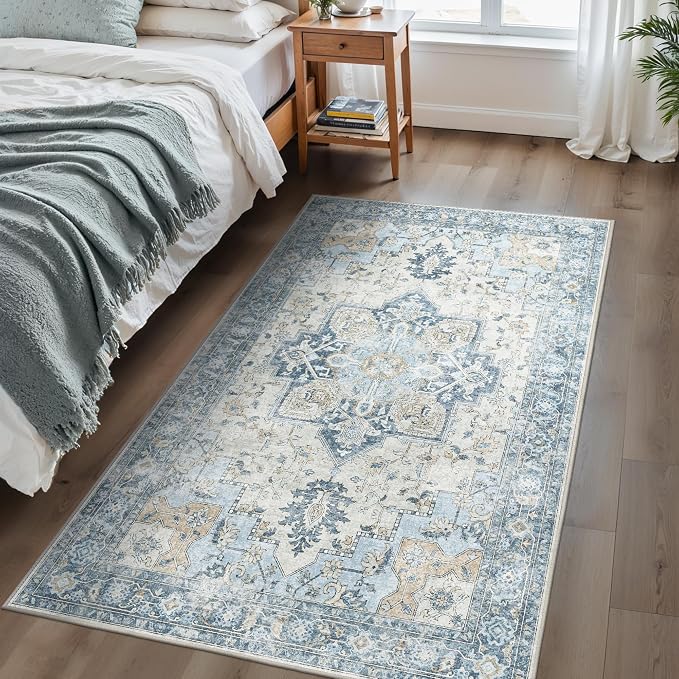 4x6 Area Rugs for Living Room, Machine Washable Rug, Non Slip Vintage Rugs by BESBLEE