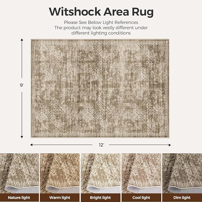 WITSHOCK 9x12 Area Rugs for Living Room: Machine Washable Non Slip Modern - Image 2