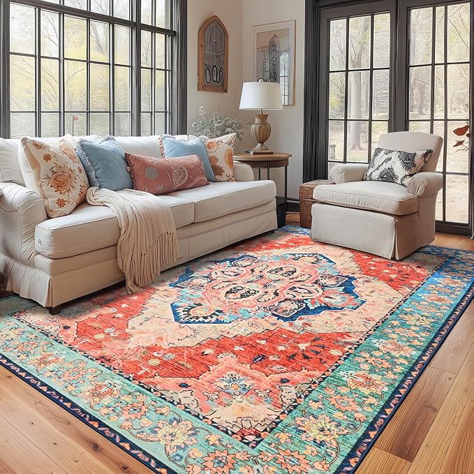YJ.GWL Area Rugs for Living Room 5x7 Machine Washable Rugs, Non Slip Floral - Image 3
