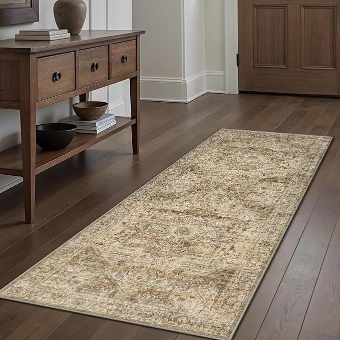 Brown Multi Hallway Runner Rug 3x7 Vintage Washable Distressed Area Carpet by PureCozy