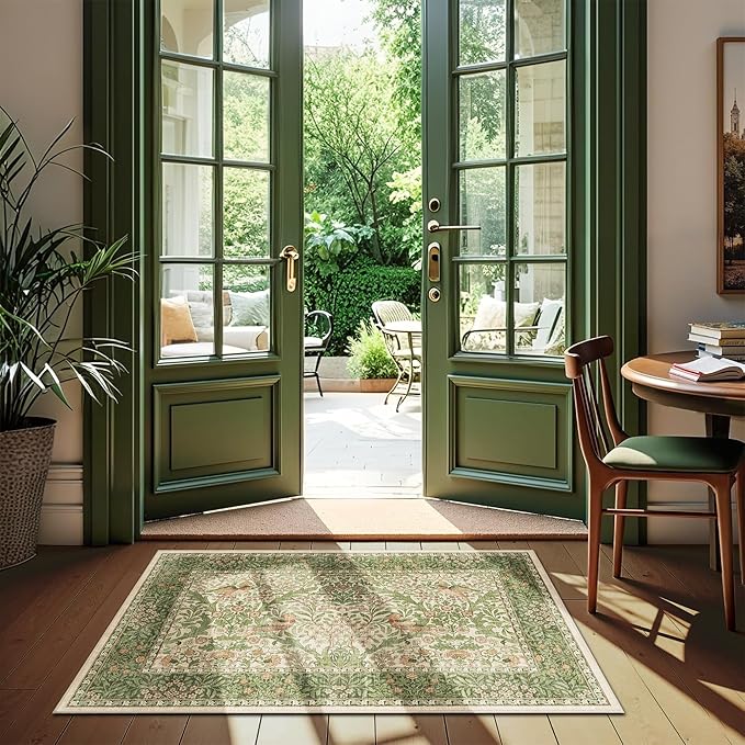 2x3 Floral Washable Area Rug for Entryway, Vintage Boho Rugs for Living Room by HOME
