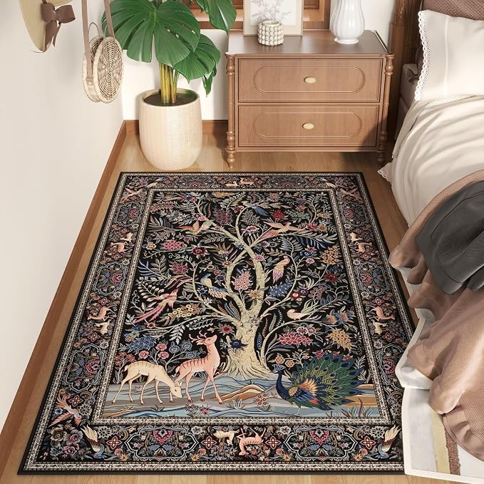 Rugcomf 3x5 Rug Vibrant Tree of Life-Patterned Vintage Non Slip Low Pile Small by Rugcomf