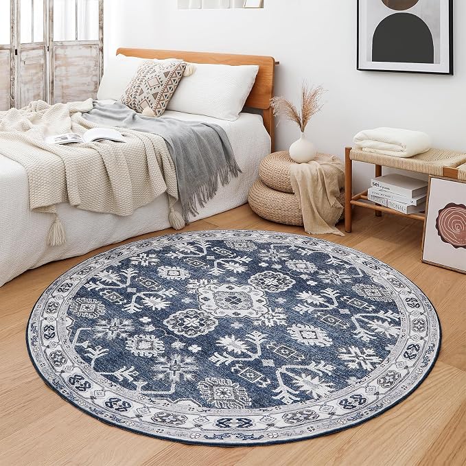VK VK·LIVING Round Washable Rug 5'Ft Vintage Machine Washable Area Rugs - Image 6