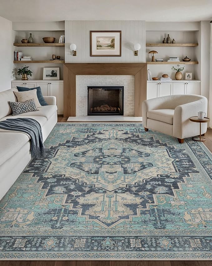 GENIMO 8X10 Area Rugs for Living Room, Machine Washable Vintage Floor Cover by GENIMO