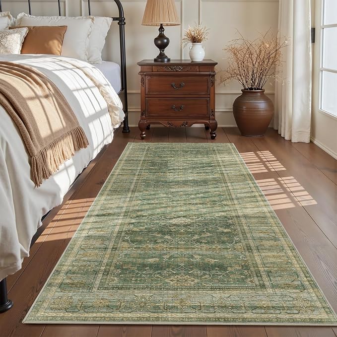 2.6x8 Runner Rug for Hallways Vintage Distressed Non Slip Long Carpet Floral - Image 3