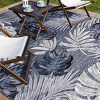 CAMILSON Indoor Outdoor Rug Navy Blue 4x6 Leaf Tropical Botanical Area Rugs - Image 8