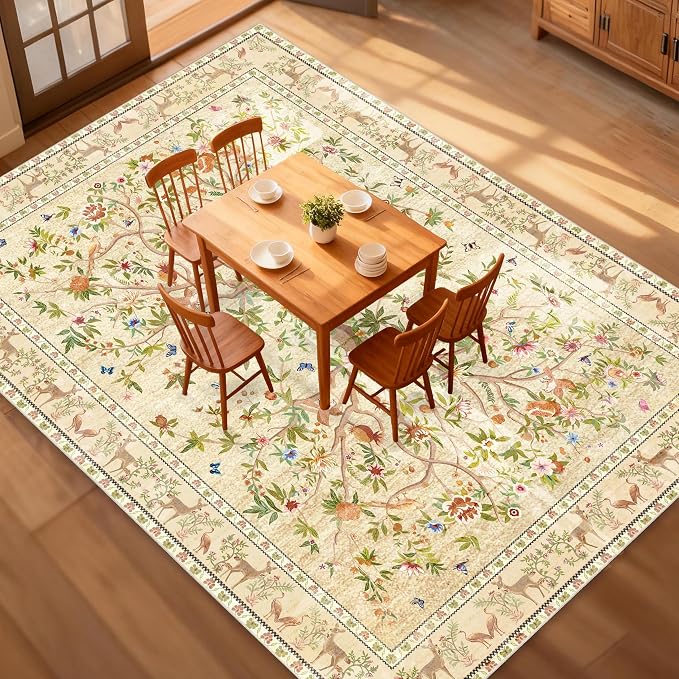 8x10 Area Rugs for Living Room, Machine Washable Non-Slip Carpet, Boho Floral - Image 4