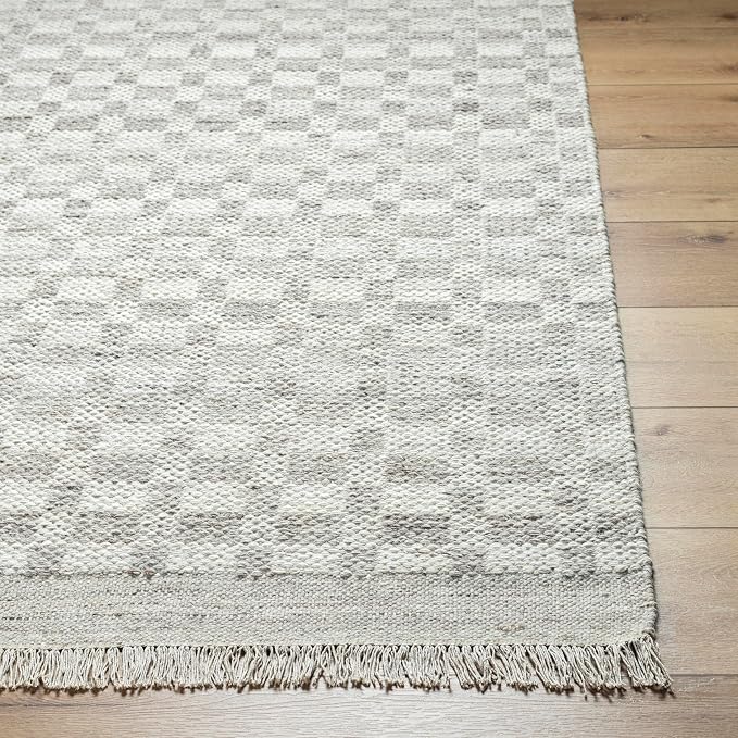 Mark&Day Wool Rugs, 2x8 Clinten Solid and Border Light Gray Runner Checkered Rug - Image 5