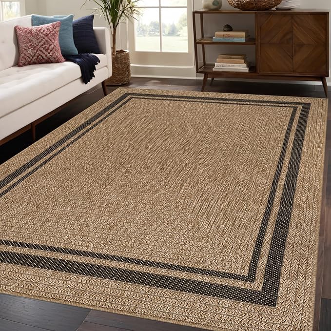 Beverly Rug Easy Jute Bordered Rug 5x7 Washable Durable Indoor Outdoor Area Rugs - Image 7
