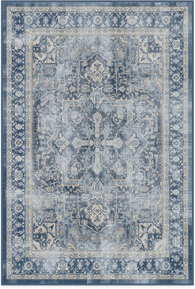 RUGGABLE Washable Vintage Area Rug – Kamran Admiral Blue 4x6, Stain-Resistant - Image 3