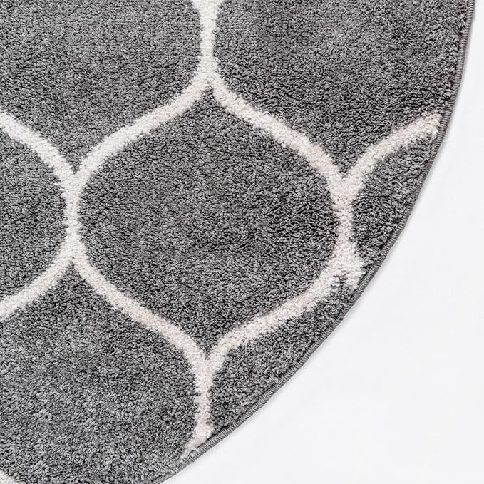 Rugs.com Lattice Frieze Collection Rug – 3' Round Dark Gray Medium Rug Perfect - Image 6