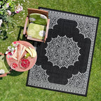 CAMILSON Indoor Outdoor Rug, 10x14 Medallion Black White Modern Area Rugs - Image 7