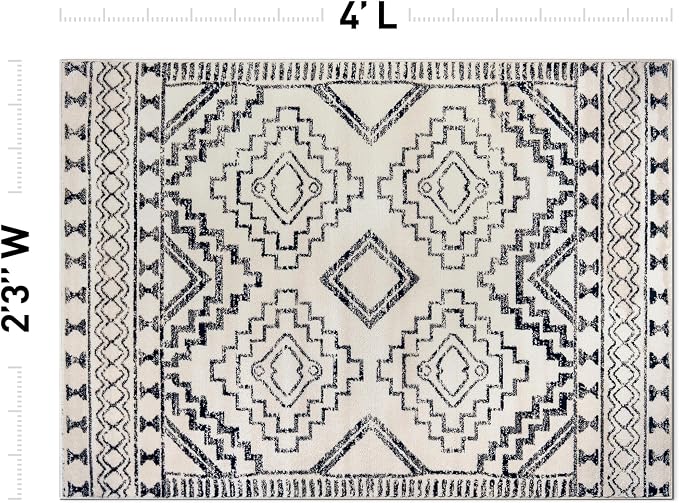 Rugshop Cream and Black Southwestern Tribal Area Rug – Boho Geometric Diamond - Image 2