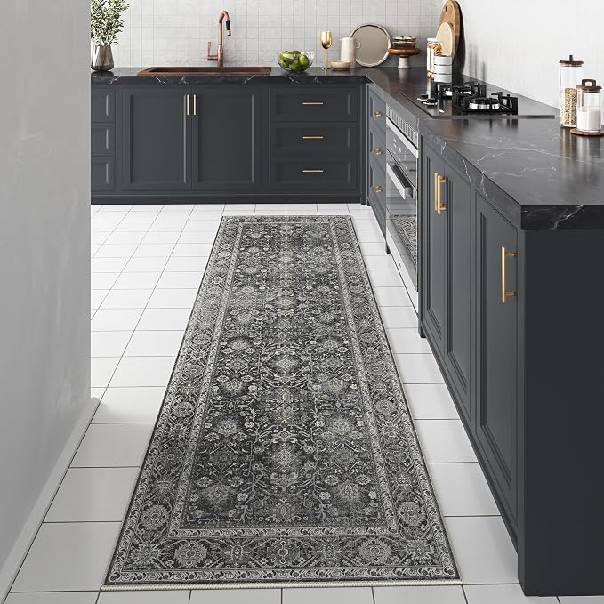 Black Runner Rug 2x6 Vintage Area Carpet Hallway Long Indoor Kitchen Washable - Image 6