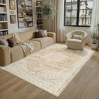 HUGEAR Machine Washable Area Rugs 5x7 Vintage Beige Brown Living Room Bedroom by HUGEAR