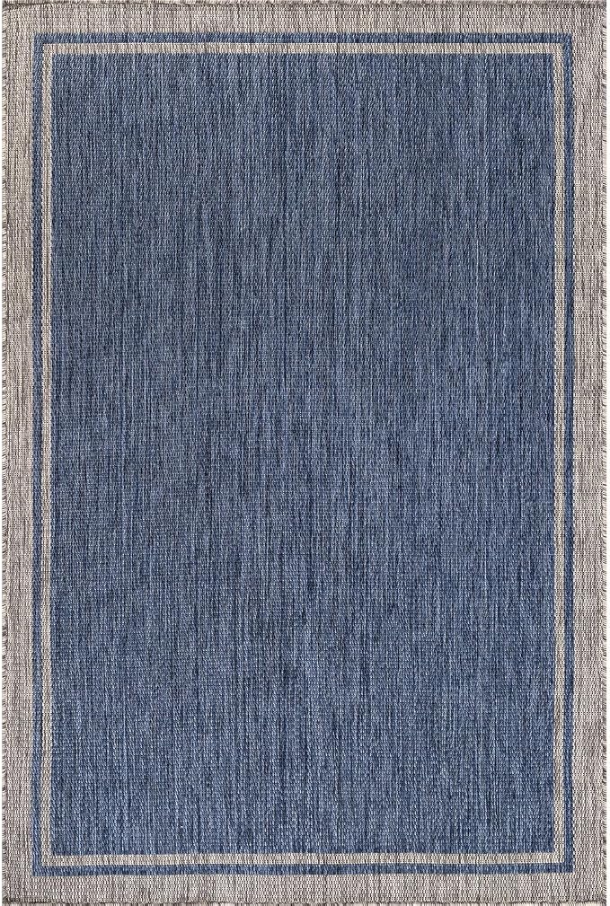 CAMILSON Outdoor Rug, 9x12 Bordered Navy Blue Gray Modern Large Area Rugs - Image 2