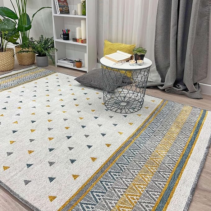 Alfa Rich 7x10 Gold Gray Off White Washable Area Rugs - Image 4
