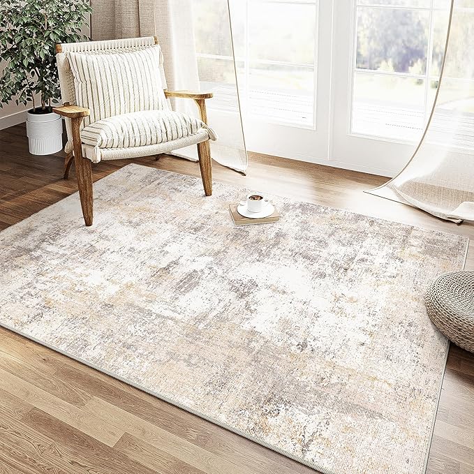 3x4 Washable Area Rug Beige Grey Abstract Entryway Office Throw Rug Neutral - Image 5