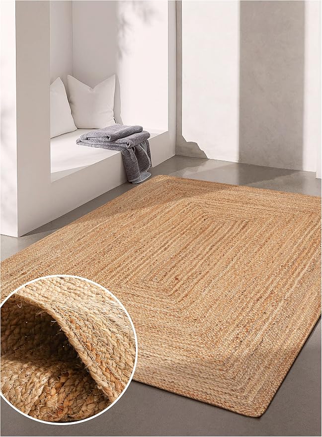 Hand Woven Farmhouse Jute Area Rug 6x9 Ft Rectuangle Natural Yarn, Rustic - Image 9