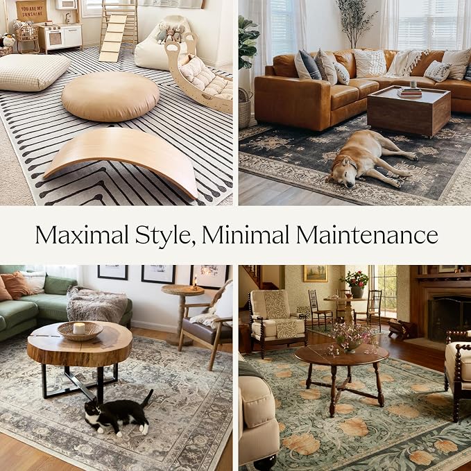 RUGGABLE Washable Vintage Area Rug – Verena Teal Blue 2x3, Stain-Resistant - Image 8