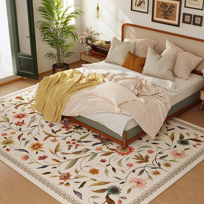 Vintage Medallion Floral 5x7 Area Rugs, Machine Washable Non-Slip, Low Pile - Image 5