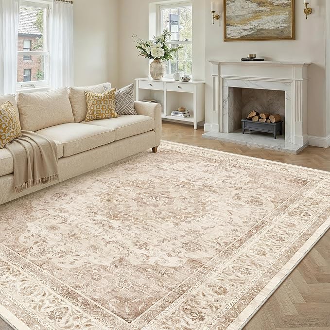 10x12 Beige Washable Vintage Area Rug - Image 3