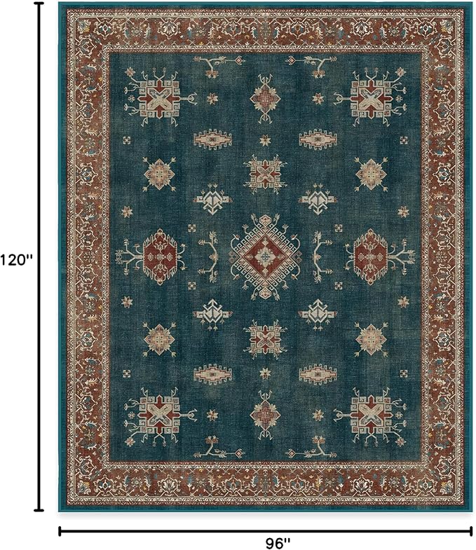 RUGGABLE Washable Vintage Area Rug – Verena Teal Blue 8x10, Stain-Resistant - Image 2