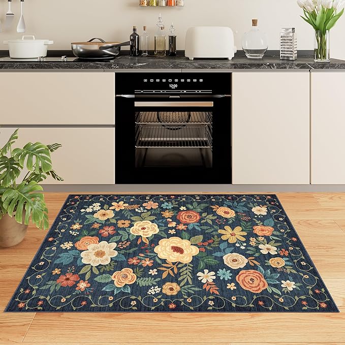DUKINO 2x3 Rugs for Entryway, Floral Indoor Washable Door Mat, Non Slip Boho - Image 3