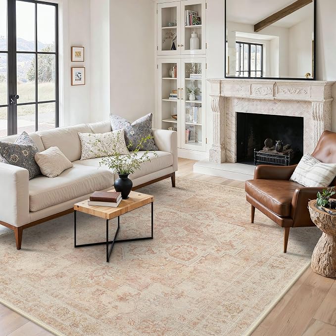 5x7 Area Rugs for Living Room, Machine Washable Rug, Non Slip Vintage Rugs by BESBLEE