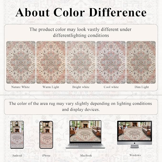 6x9 Area Rugs for Living Room Ultra-Soft Washable Rug Vintage Distressed Boho - Image 7