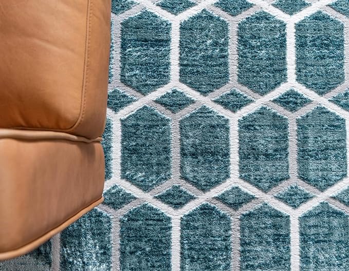 Rugs.com Lattice Trellis Collection Rug – 8 Ft Round Blue Low-Pile Rug Perfect - Image 7