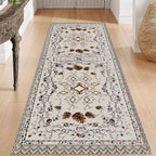 Floral Runner Rug, Bohemian Vintage Distressed Floral Pineal Rug by Unknown