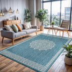 CAMILSON Outdoor Rug 6x9 Medallion Aqua Modern Area Rugs - Image 9