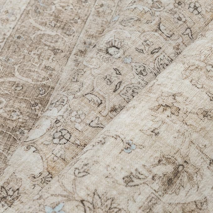 Beige Area Rug 2x3 Washable Vintage Entryway Carpet Low Pile Non Slip - Image 5