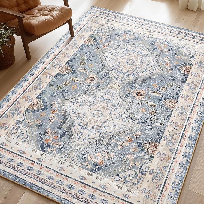 Phantoscope Washable Area Rug 8'x10' Non-Slip, Vintage Neutral Rugs by Phantoscope