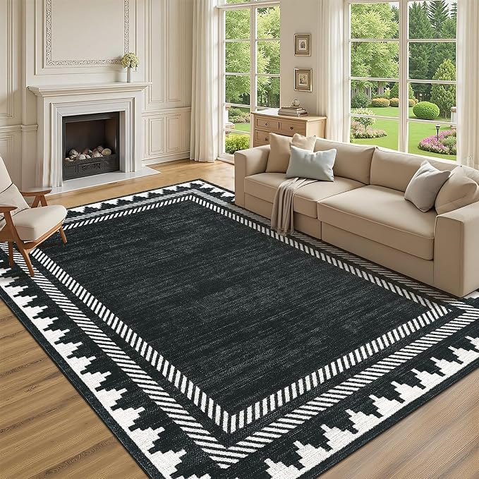 Modern Low Pile Non Slip 5x7 Machine Washable Living Room Area Rug Foldable by RUGSREAL