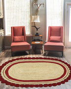 2x3 Kilim Oval Rug – Natural Jute Flatweave, 0.27" Thick, Solid Red Beige - Image 2