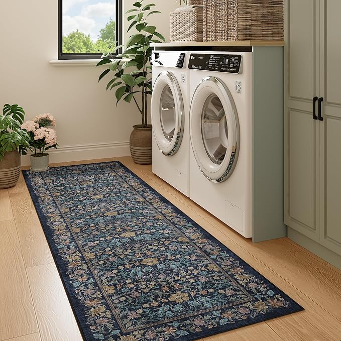 DUKINO 2x6 Runner Rug for Hallway, Washable Vintage Floral Kitchen Rug - Image 9