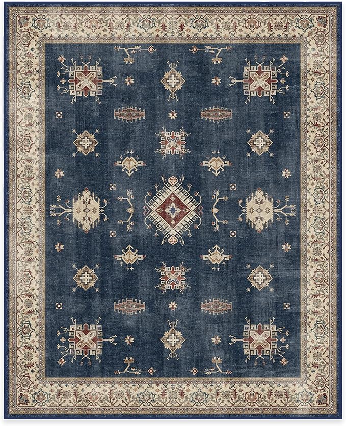 RUGGABLE Washable Vintage Area Rug – Verena Sapphire 8x10, Stain-Resistant - Image 3