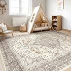 7x9 Area Rug Living Room: Washable Boho Large Neutral Vintage Soft Rugs Stain - Image 5