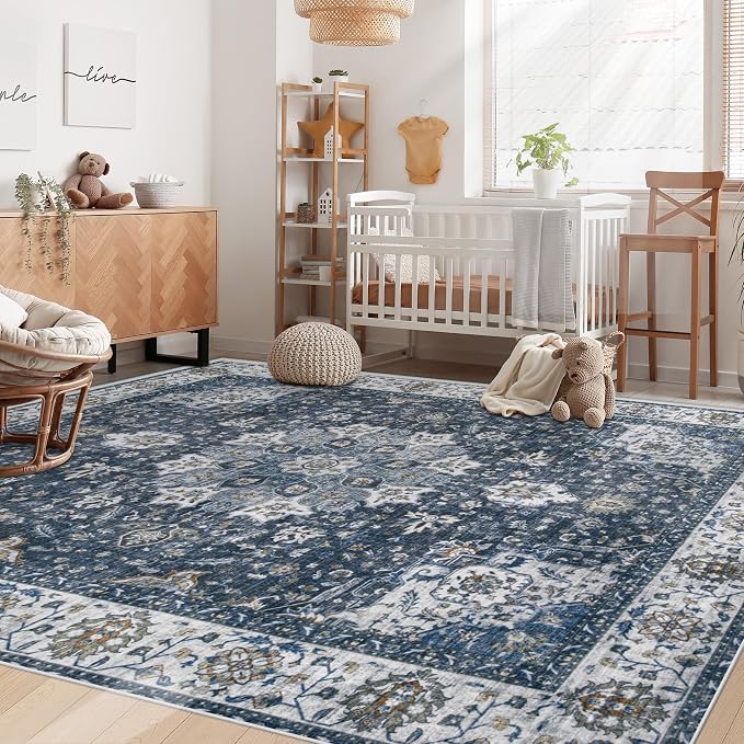 Area Rug 5x7 Washable Rug, Vintage Boho Medallion Rugs Non-Slip Soft Low Pile - Image 3