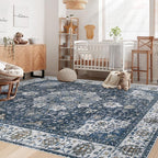 Area Rug 5x7 Washable Rug, Vintage Boho Medallion Rugs Non-Slip Soft Low Pile - Image 3