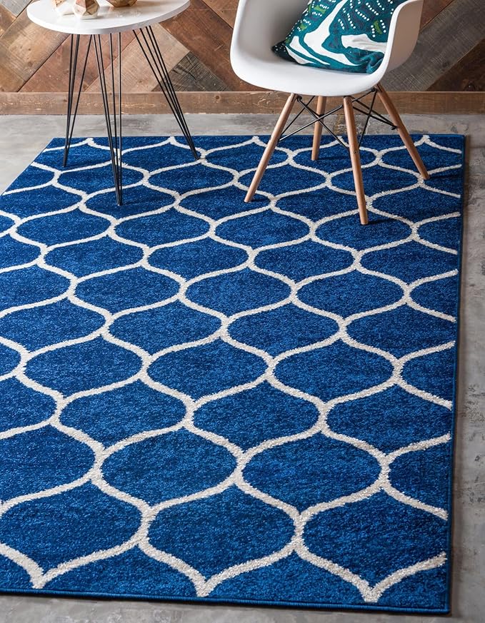 Rugs.com Lattice Frieze Collection Rug – 8' x 10' Navy Blue Medium Rug Perfect by Rugscom