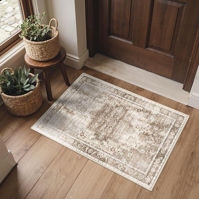 Area Rug 2x3 Doormat, Machine Washable Low Pile Vintage Rugs, Small Lightweight by BESBLEE