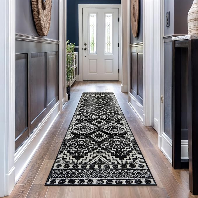 Rugshop Southwestern Black and White Tribal Area Rug – Geometric Diamond - Image 7