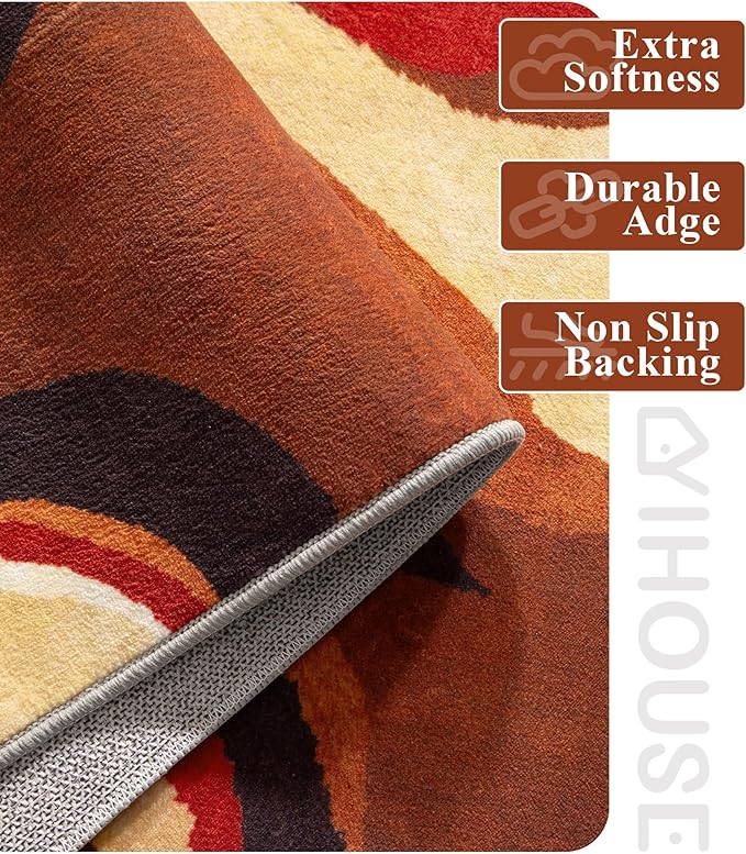 YIHOUSE Burnt Orange Rug 4x6 Washable, Farmhouse Brown Retro Carpets, Geometric - Image 2
